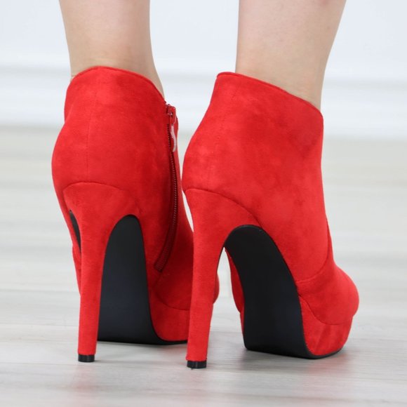 Red Platform Ankle Boots High Heel Stilettos Faux Suede - Picture 6 of 12